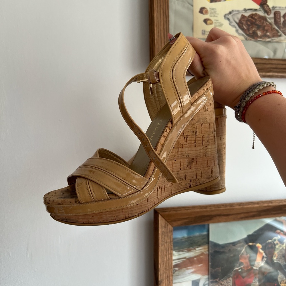 Stuart Weitzman Beige Wedge Sandals